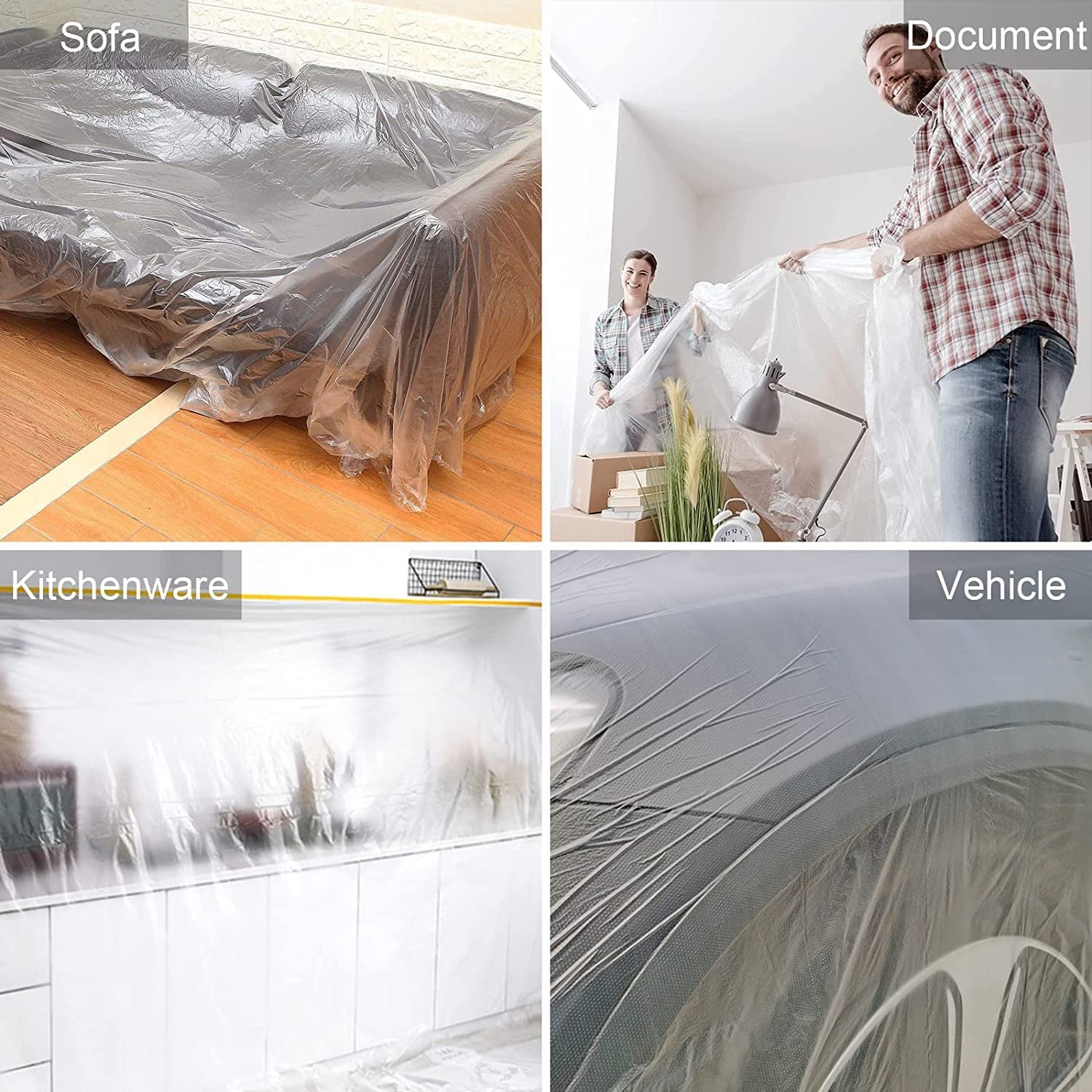 Bailida Pre-Taped Adhesive Plastic Painting Drop Masking Film for Furniture,Wall, Car painting