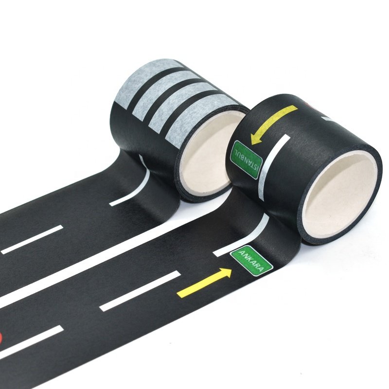 Custom Printed Black Toy Car Play Tape Roads Single-Sided Vinyl Paper Masking Tape for Adhesion Use
