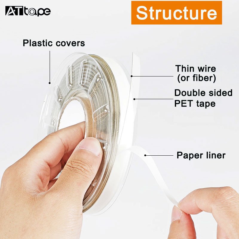 8mm*30m strong adhesive steel wire PET trim edge cutting tape Double Sided Wire Trim Tape