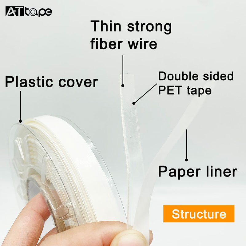 8mm*30m strong adhesive steel wire PET trim edge cutting tape Double Sided Wire Trim Tape