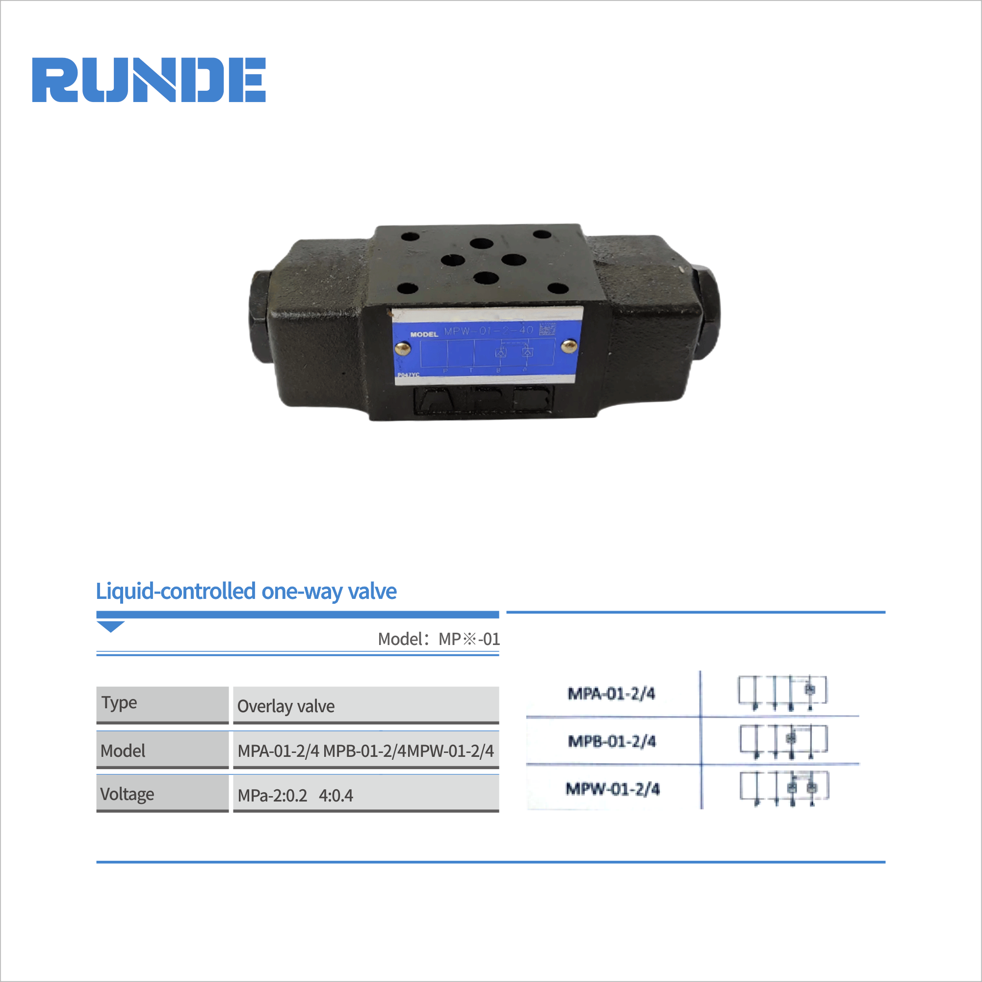 MPW-03 Pressure Retaining Hydraulic Control Check Valve MPB-03 Superimposed MPA-03 Series Valves