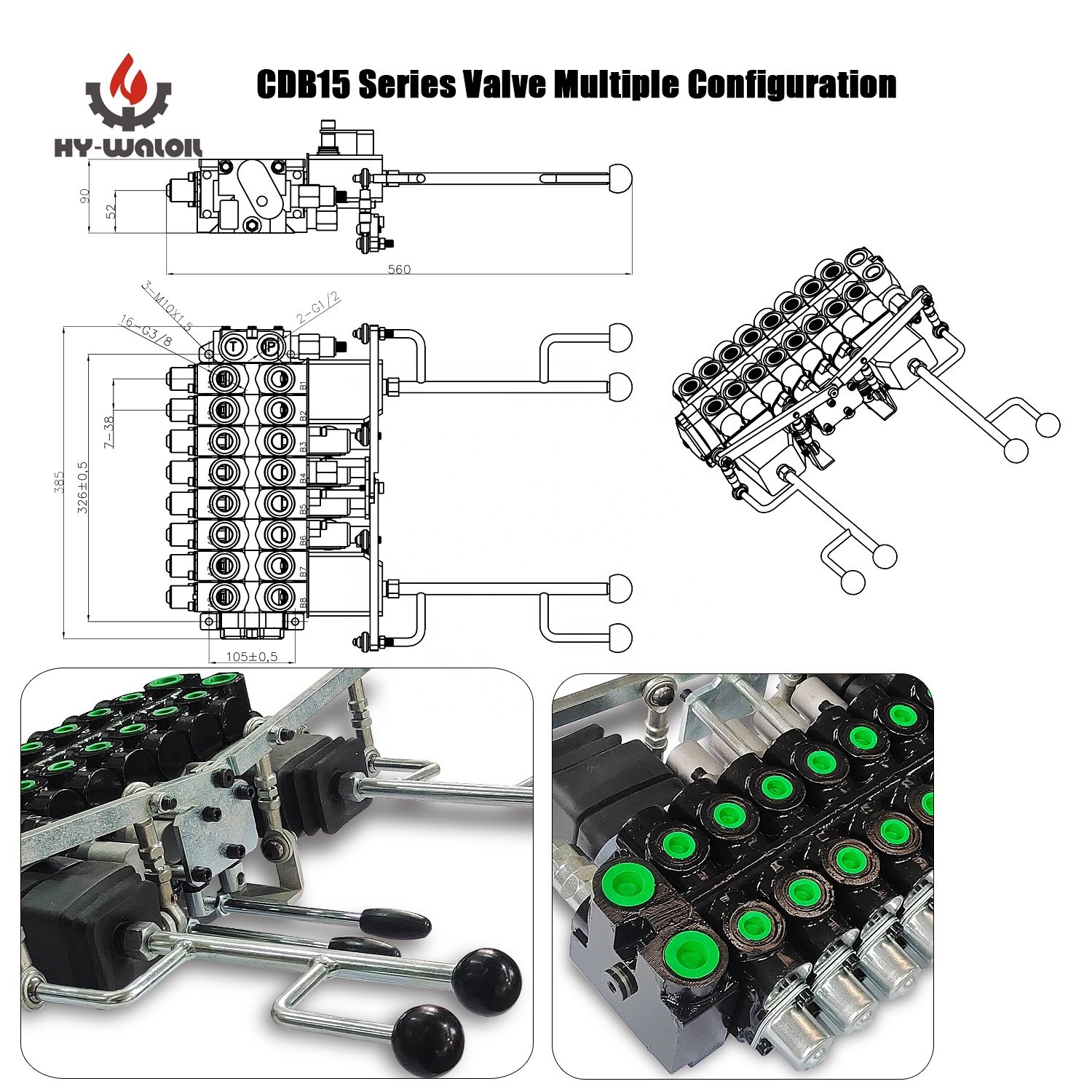 Hy-waloil Forest Crane 250 Bar 60 LPM Light Small 8 Spools 2 Joystick Hydraulic Distributor Sectional Mechanical Control Valve