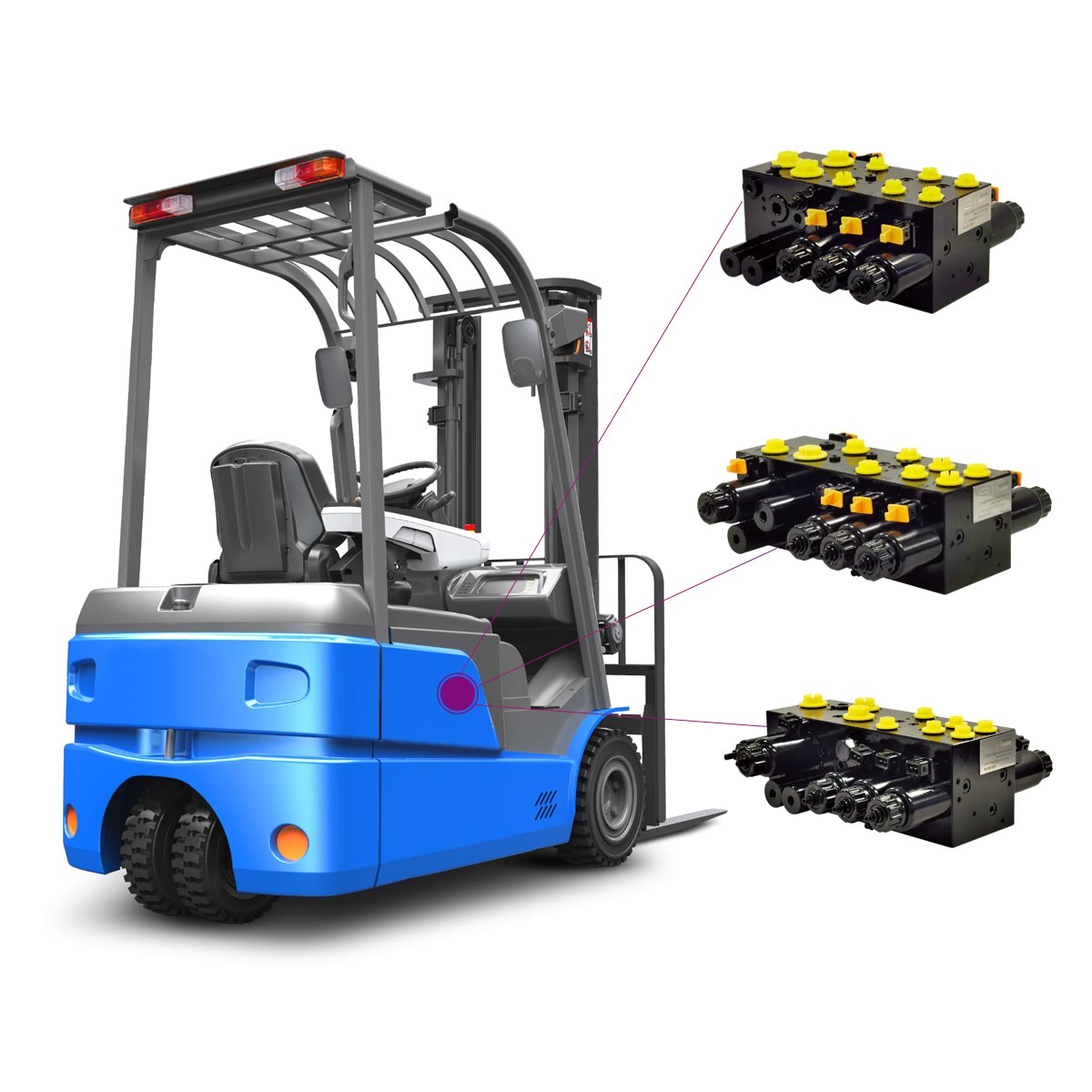 Buchholz electric forklift control valve hydraulic proportional multi-way directional flow load holding group manifold block