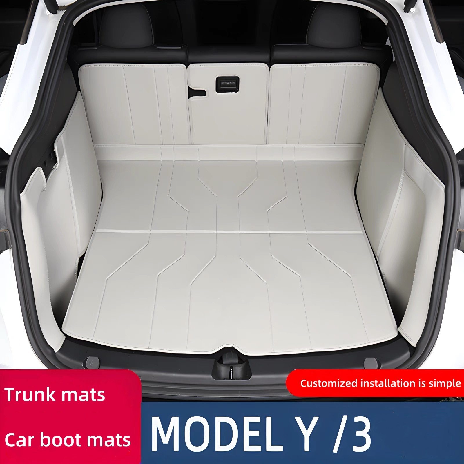 Car cushion Car fully wrapped mat Car boot mats MODEL Y/3-White