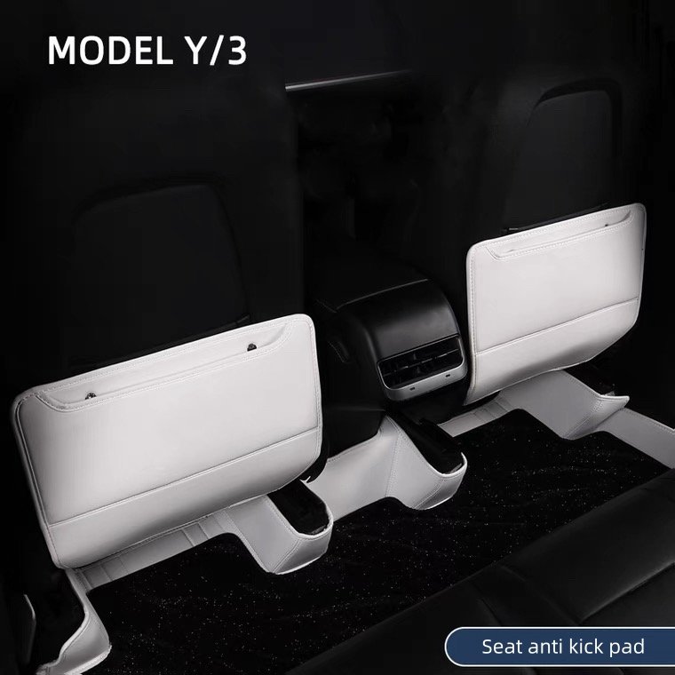 Car cushion upholstery Seat anti kick pad Miscellaneous bag in car MODEL Y-3-White