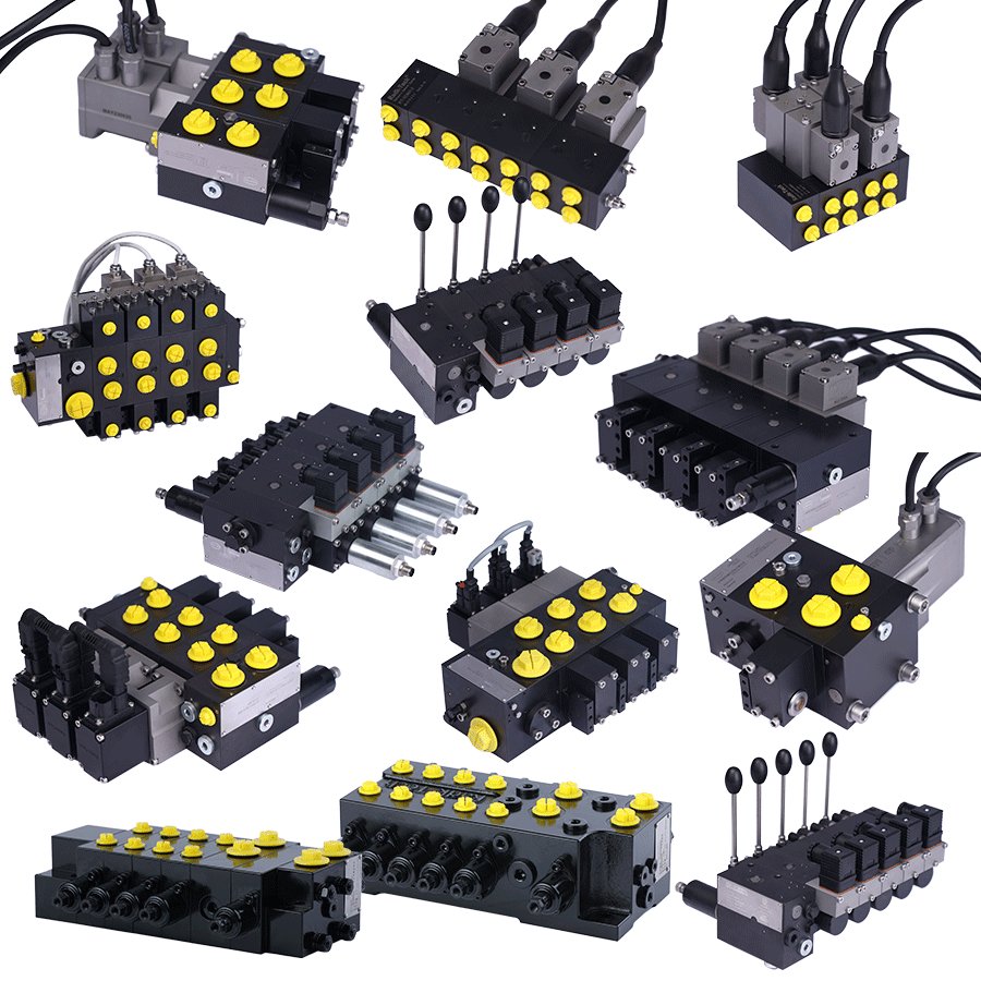 Hawe PSL PSV hydraulic proportional multi-way reversing directional speed control load holding spool valve group manifold block