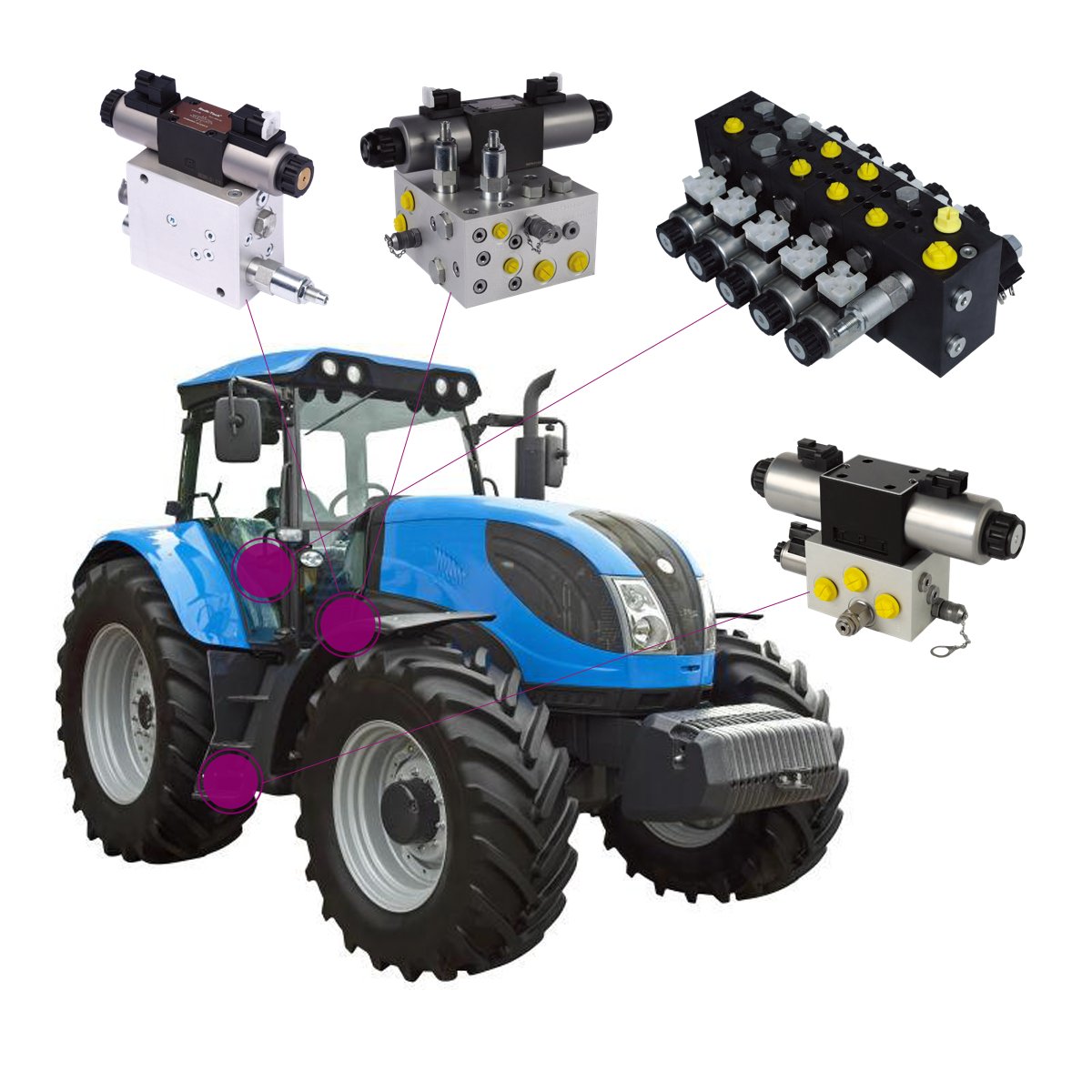 Hydraulic integrated group manifold block autonomous intelligent tractors directional speed control load holding valve bank