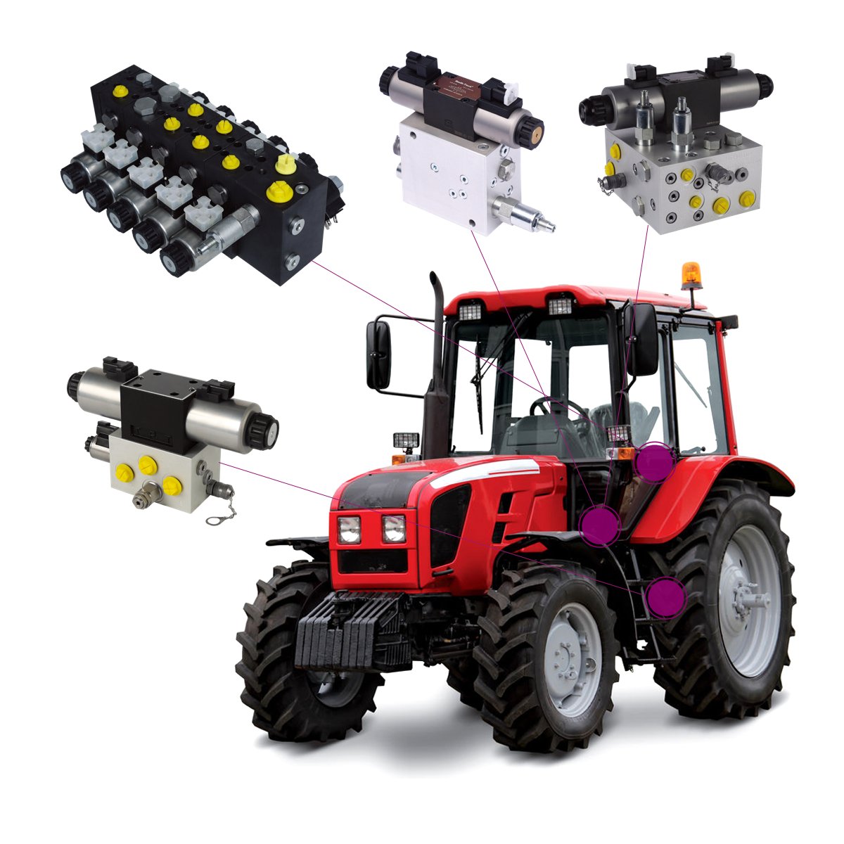 Autonomous intelligent tractors hydraulic integrated group manifold block directional speed control load holding valve