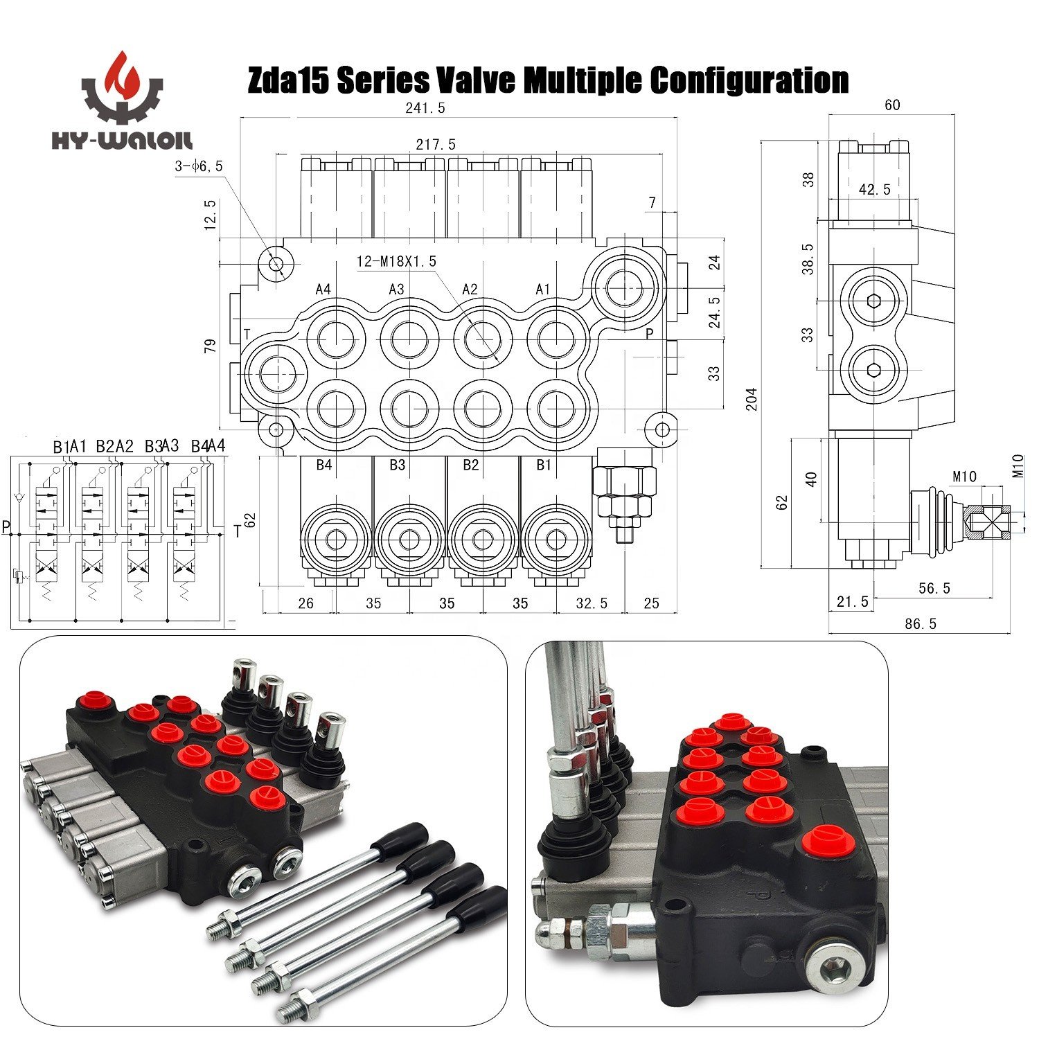 High-Efficiency Hy-Waloil 63L/min 4-Spool Hand Operated Hydraulic Distributor Monoblock Valve for Industrial Applications