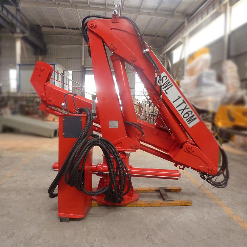 4 ton mini hydraulic knuckle boom floating marine deck crane barge for sale with radio remote control