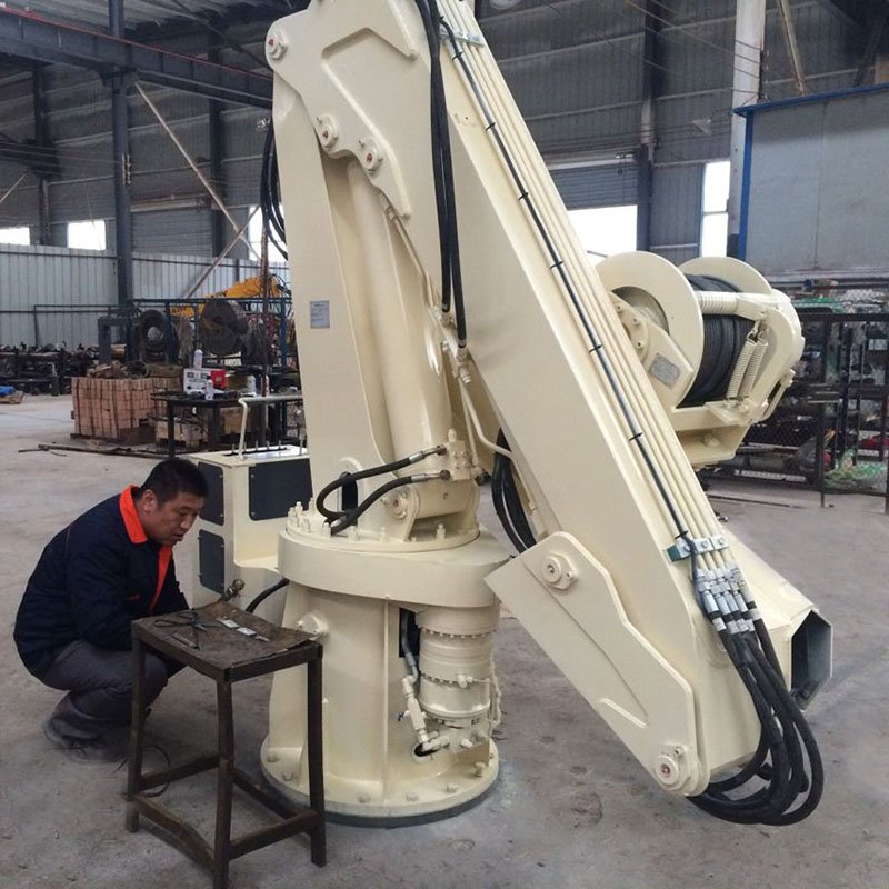 4 ton mini hydraulic knuckle boom floating marine deck crane barge for sale with radio remote control