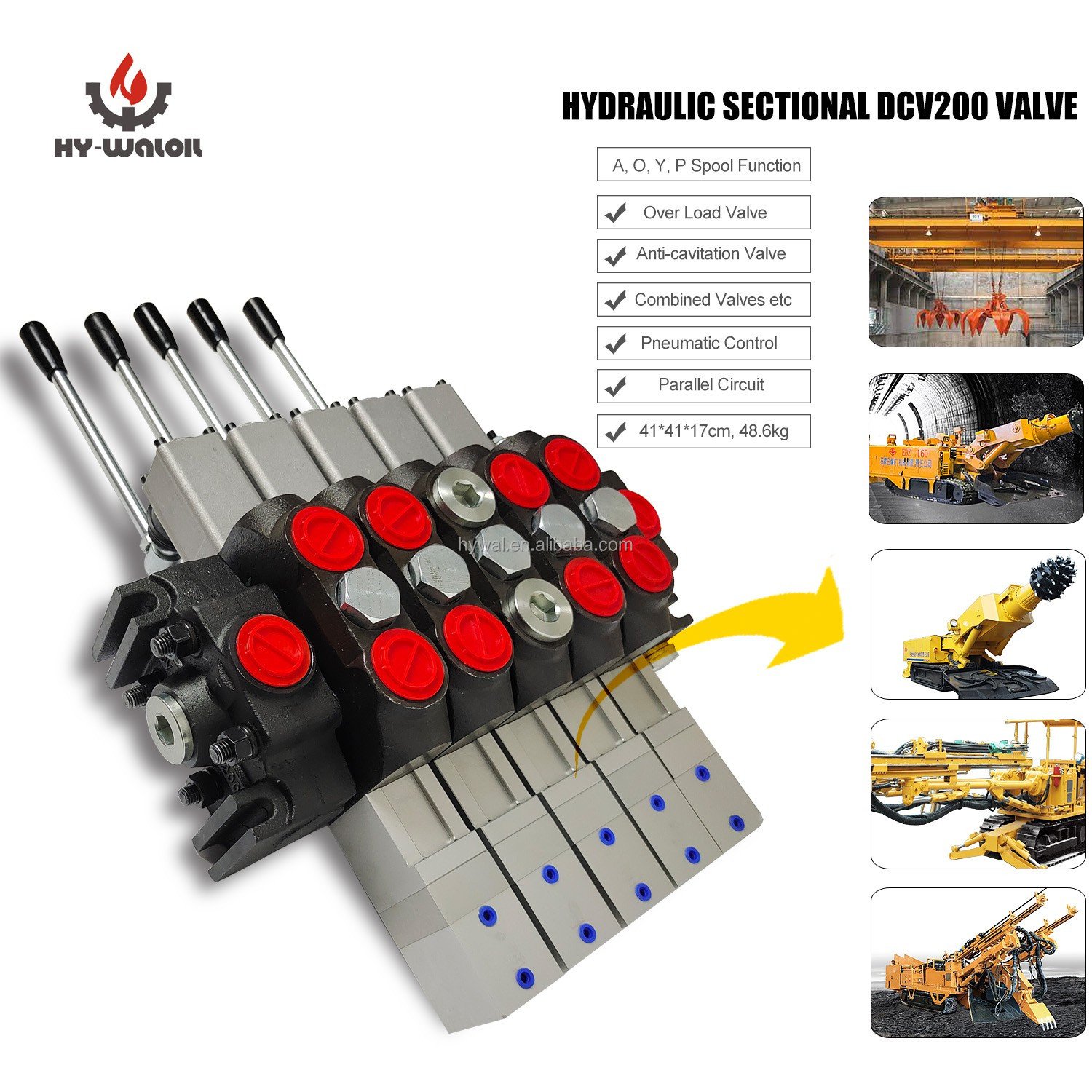 Hy-Waloil Factory Supply Excavator 200lpm 5 Spools Hydraulic Mobile Hydraulic Pneumatic Control Multiway Directional Valve