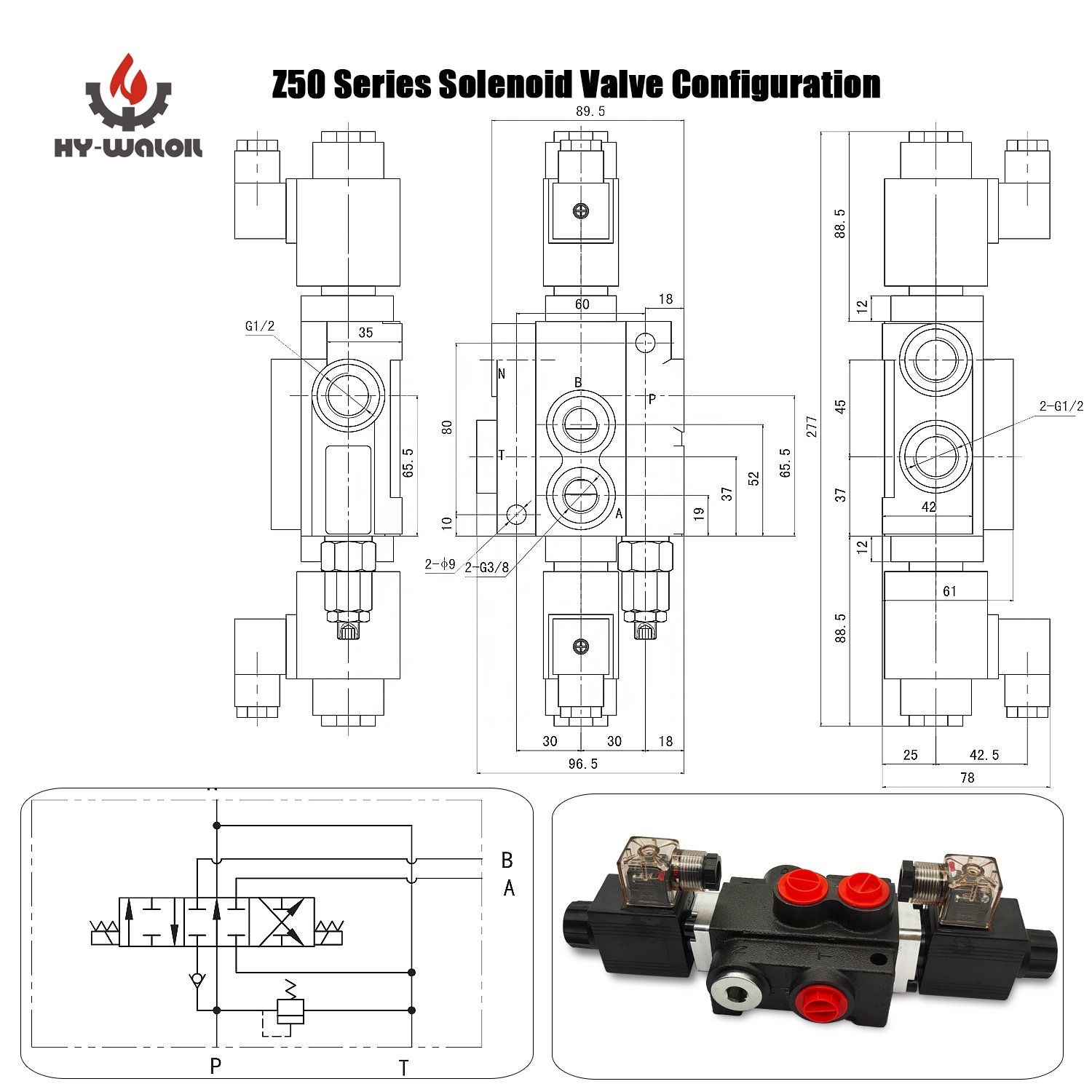 13 GPM 12V DC 1 Spool Hydraulic Monoblock Solenoid Directional Control Valve