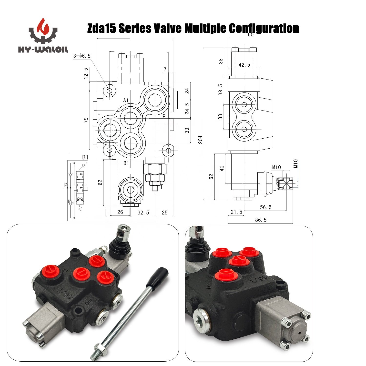 Hy-Waloil High Performance ZDa-L15 63L/min 1-Spool Hydraulic Directional Control Valve for Forklifts