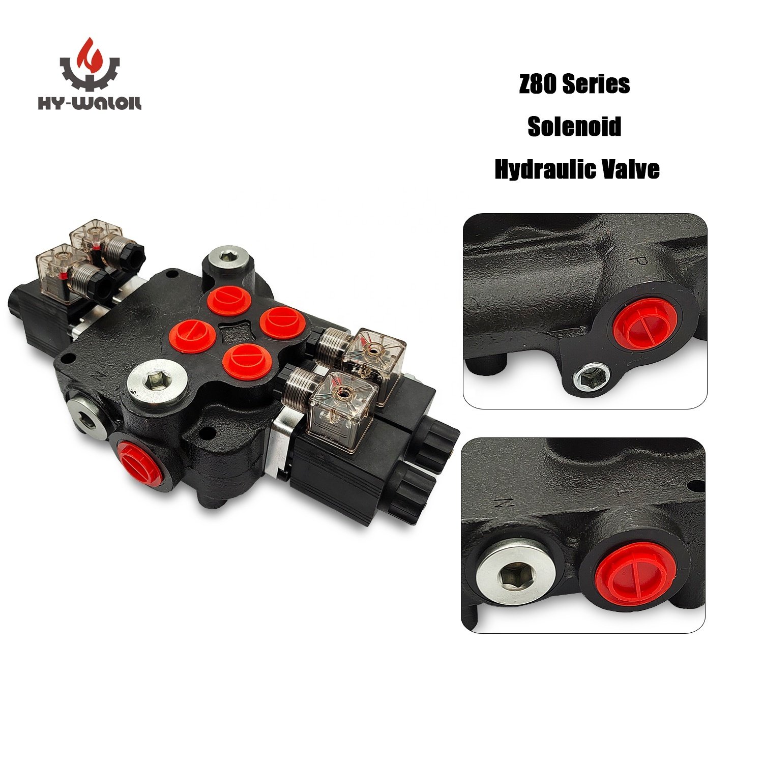 Hy-Waloil 24V Z80 Series 2-Section 80 LPM Monoblock Hydraulic Spool Solenoid Valves for Excavators 3/4" 1/2" Options