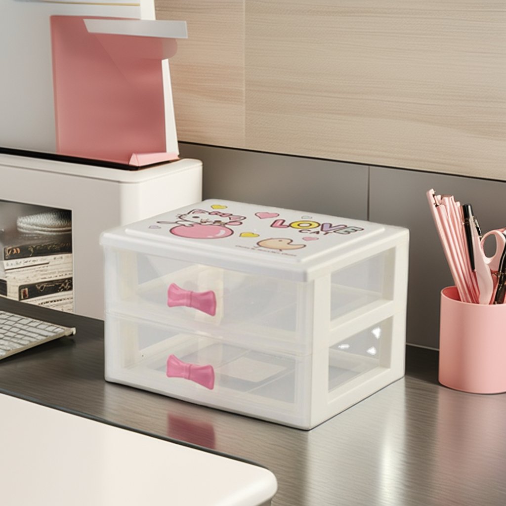 Rectangle Plastic Beauty Makeup Travel Organizer Cosmetics Storage Box with Desk Compartment for Home or Bathroom Use