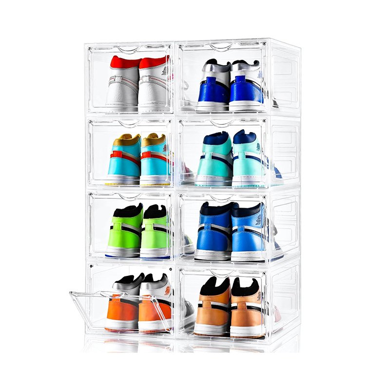 Acrylic Clear Plastic Storage Boxes DIY Stackable Drop Front Shoe Containers Organizer For Sneaker Display Fit up to US Size13