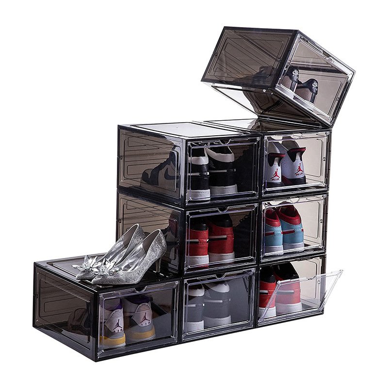 Acrylic Clear Plastic Storage Boxes DIY Stackable Drop Front Shoe Containers Organizer For Sneaker Display Fit up to US Size13