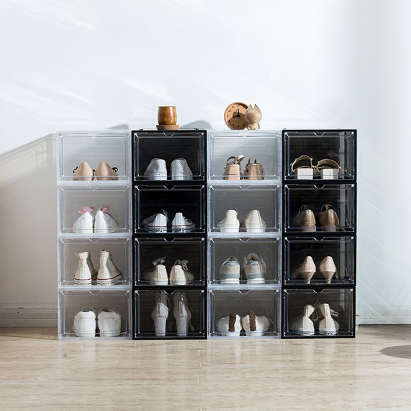 Acrylic Clear Plastic Storage Boxes DIY Stackable Drop Front Shoe Containers Organizer For Sneaker Display Fit up to US Size13