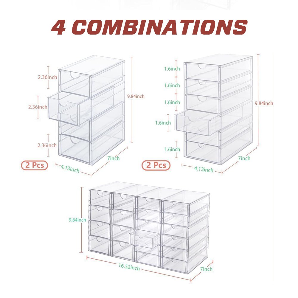 Jewelry Organizer Acrylic Drawer Organizers 20 Drawers 4 Set Clear Storage Drawers for Office Stackable Makeup Organizer,