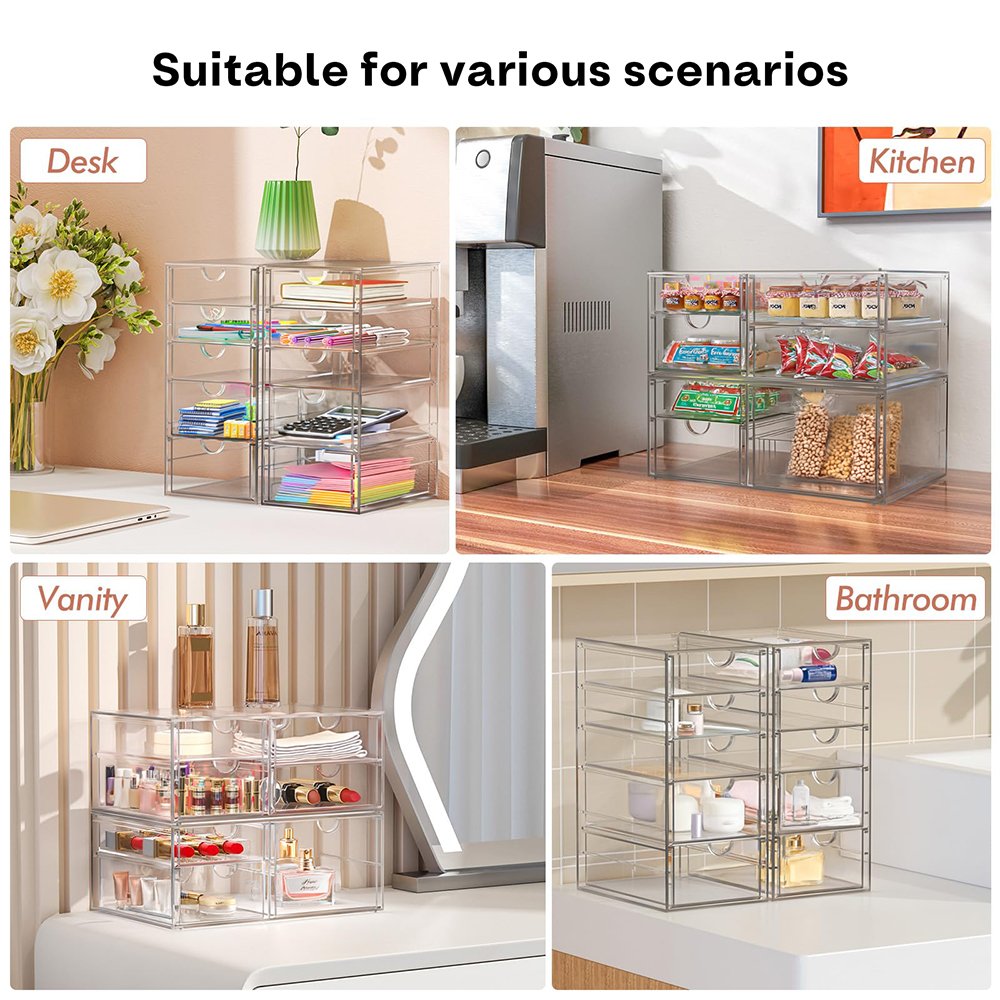 Jewelry Organizer Acrylic Drawer Organizers 20 Drawers 4 Set Clear Storage Drawers for Office Stackable Makeup Organizer,