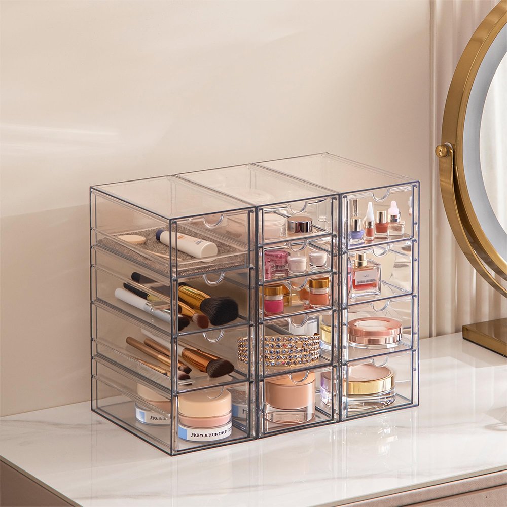 Jewelry Organizer Acrylic Drawer Organizers 20 Drawers 4 Set Clear Storage Drawers for Office Stackable Makeup Organizer,