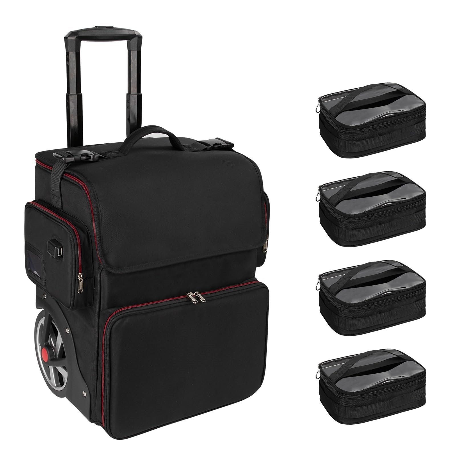 Rolling trolley travel transparent pocket mesh removable heat insulation organizers cosmetic makeup case bag luggage suitcase