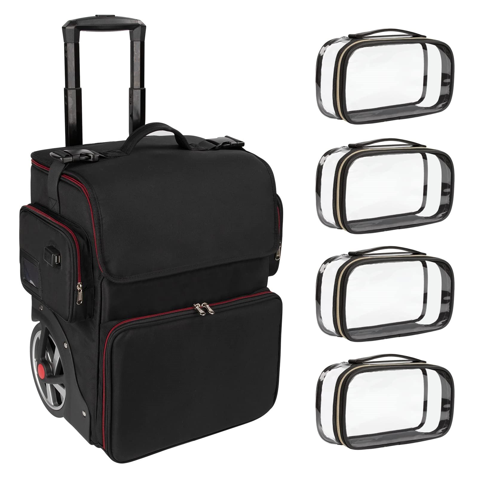 Rolling trolley travel transparent pocket mesh removable heat insulation organizers cosmetic makeup case bag luggage suitcase