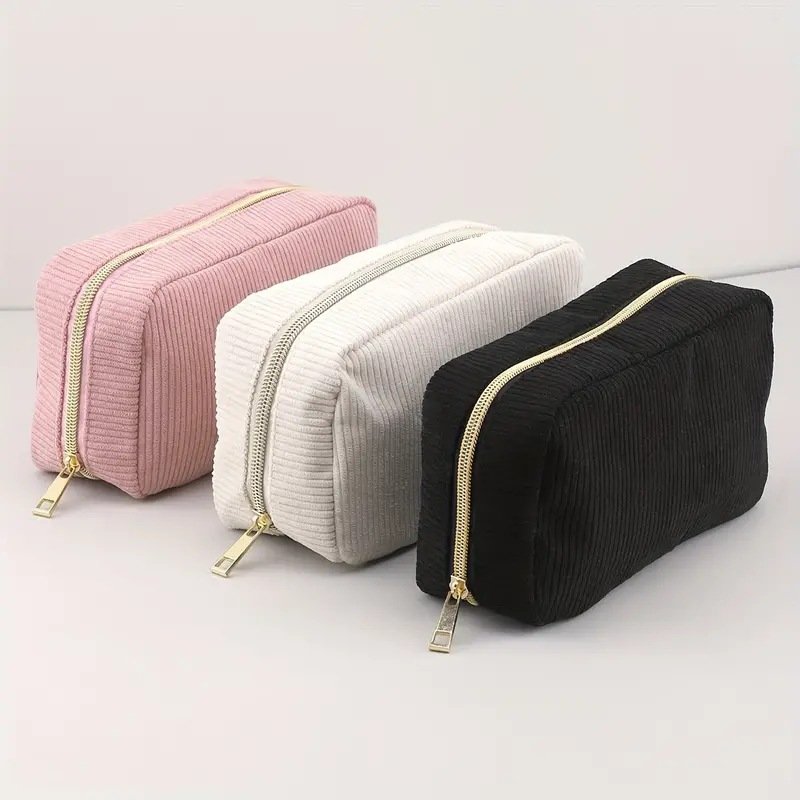 Factory Custom Label LOGO Cosmetic Organizers Zipper Corduroy travel Makeup Bag cosmetic bag gift make up toiletry bag pouch