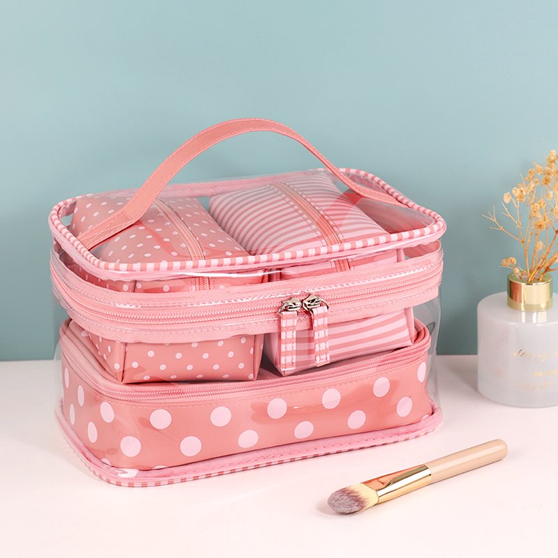Custom Ciffnoo Pink NO.10174-SET dots print Multi-functional classification storage travel cosmetic bags set