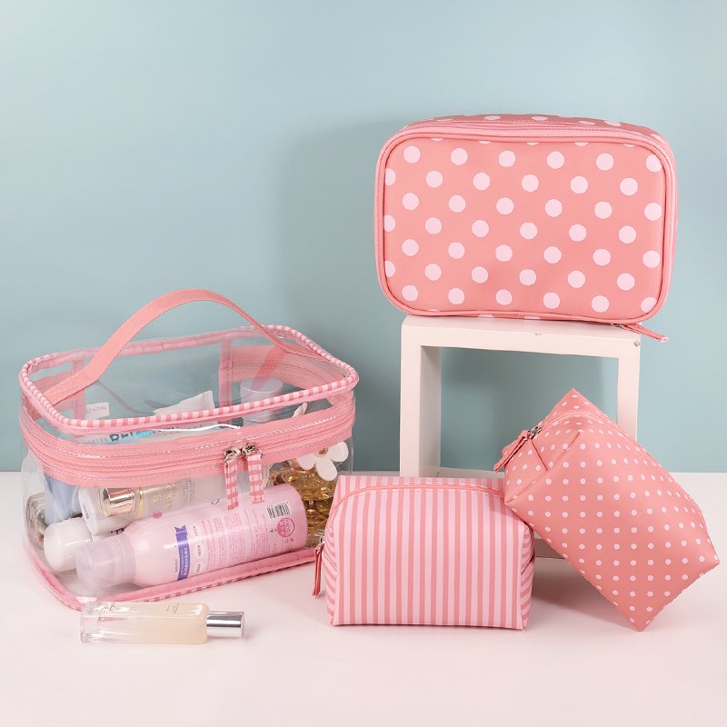 Custom Ciffnoo Pink NO.10174-SET dots print Multi-functional classification storage travel cosmetic bags set