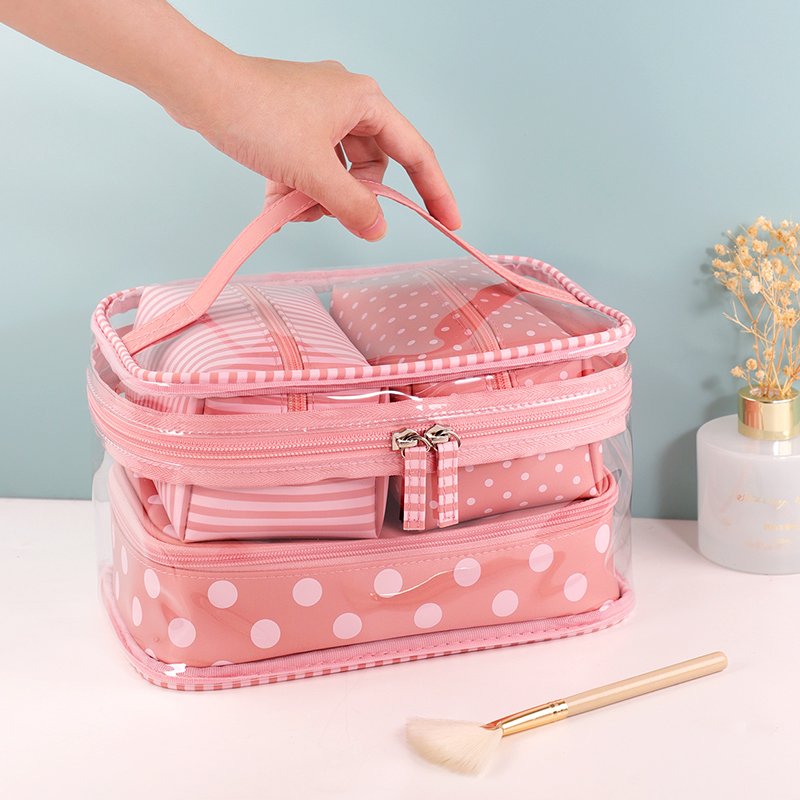 Custom Ciffnoo Pink NO.10174-SET dots print Multi-functional classification storage travel cosmetic bags set
