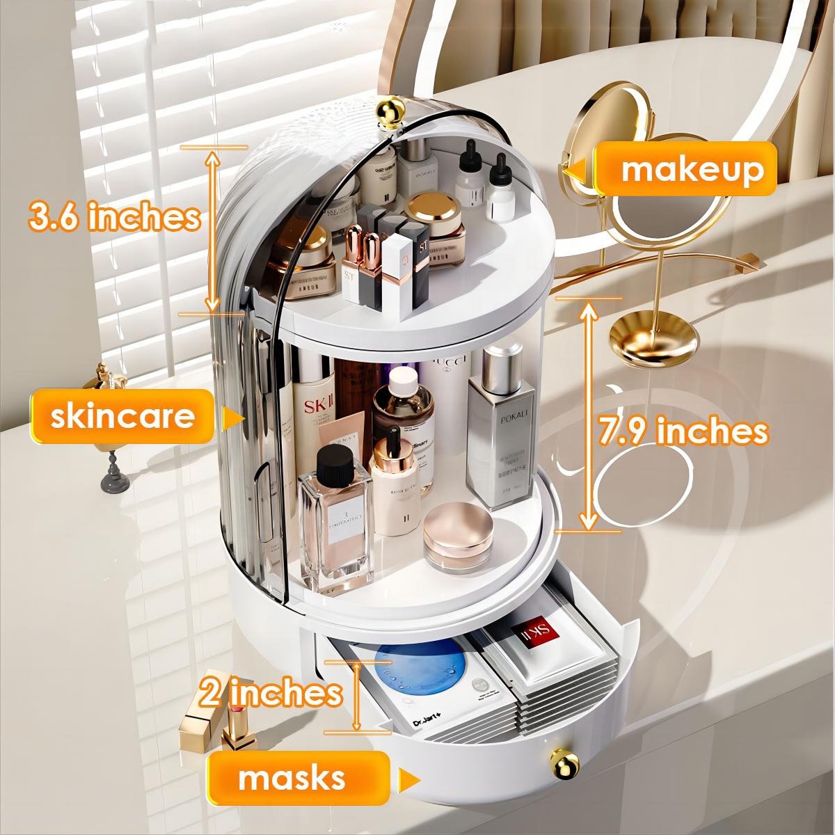 Factory Price 360 Degree Rotating Cosmetic Plastic Storage Box Transparent Large Capacity Dresser Makeup Organizer