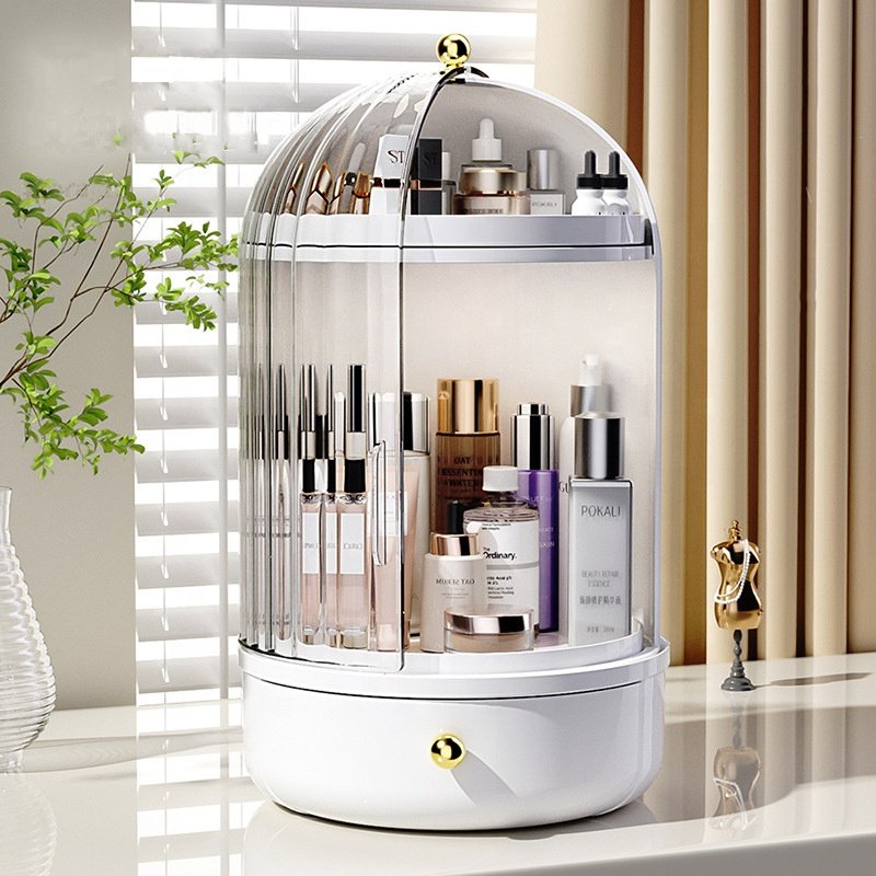 Factory Price 360 Degree Rotating Cosmetic Plastic Storage Box Transparent Large Capacity Dresser Makeup Organizer