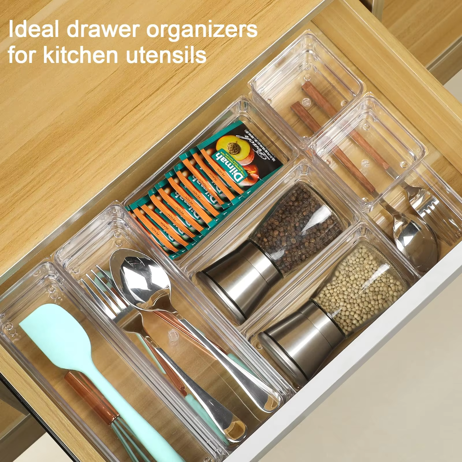JUMEIJIA Clear Plastic Bathroom Drawer Trays Stackable Desk Makeup Drawer Dividers Organizer
