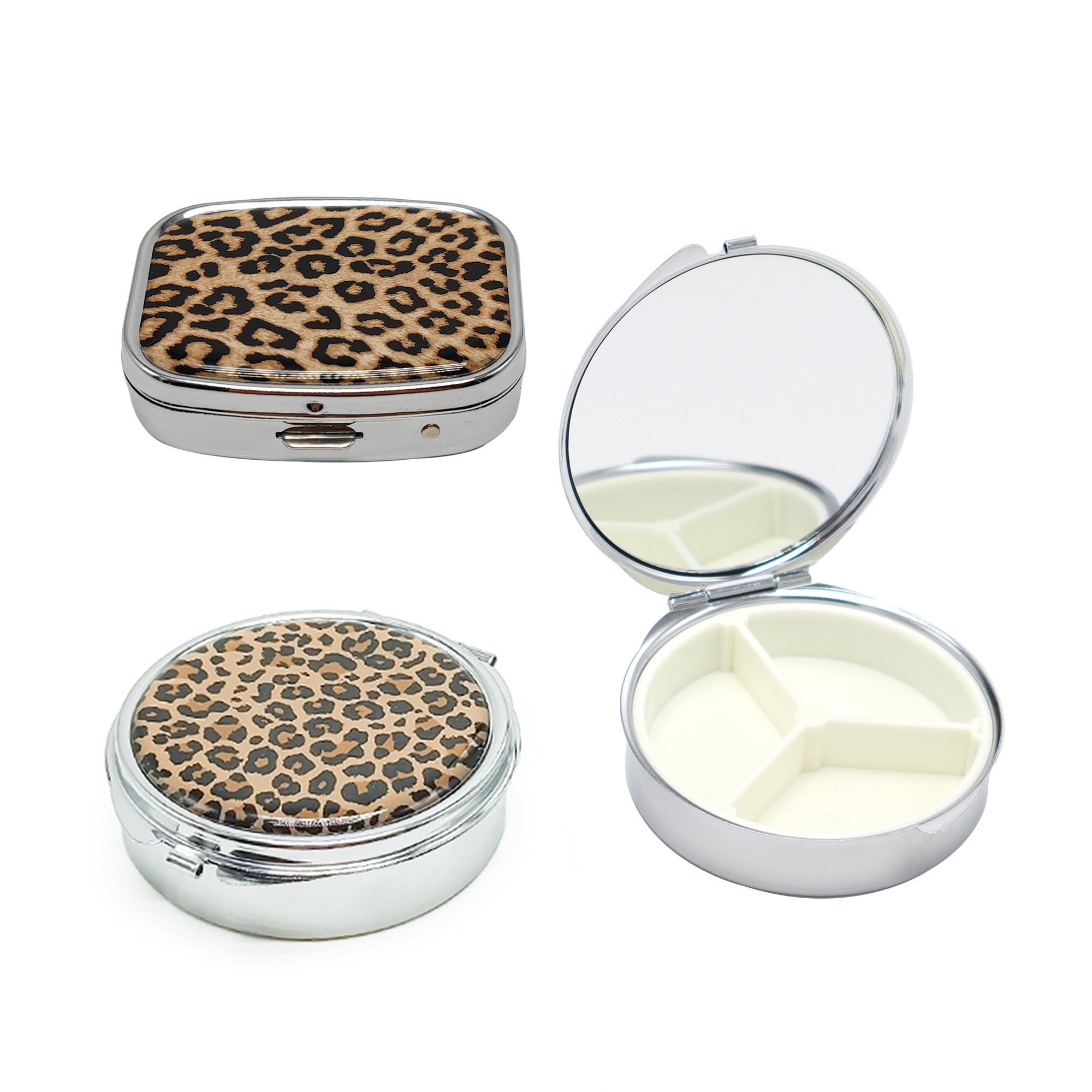 design printing jewelry box Classic Metal pill case mini mirror shape makeup box