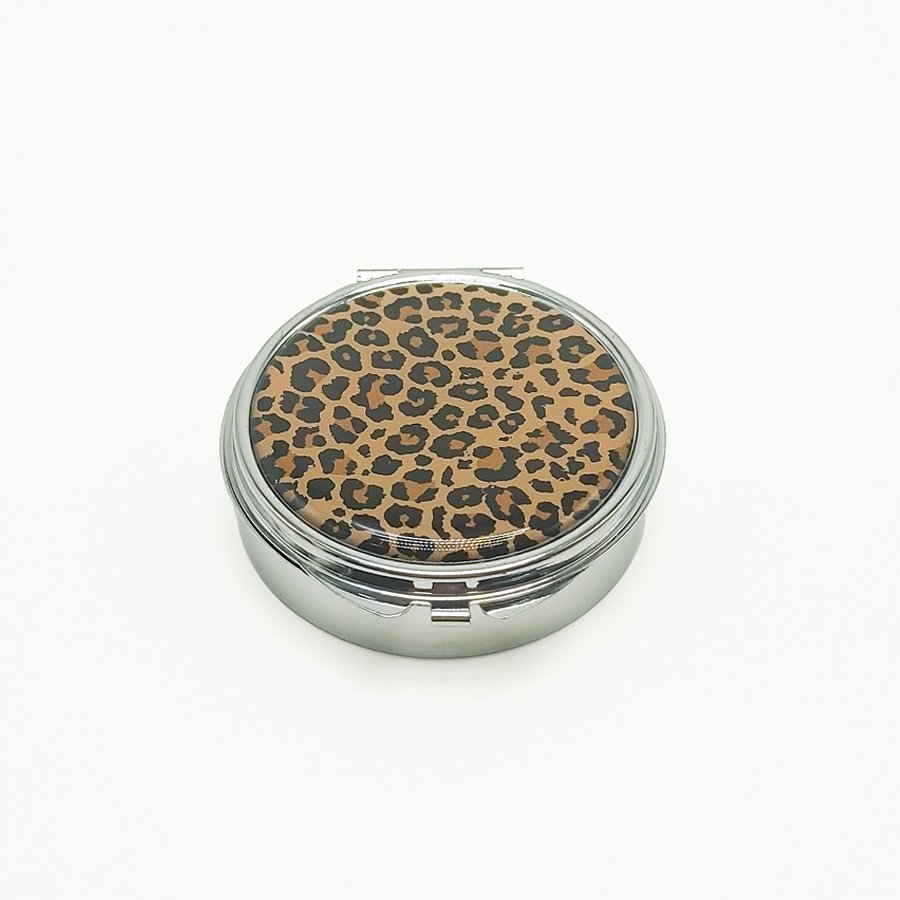 design printing jewelry box Classic Metal pill case mini mirror shape makeup box