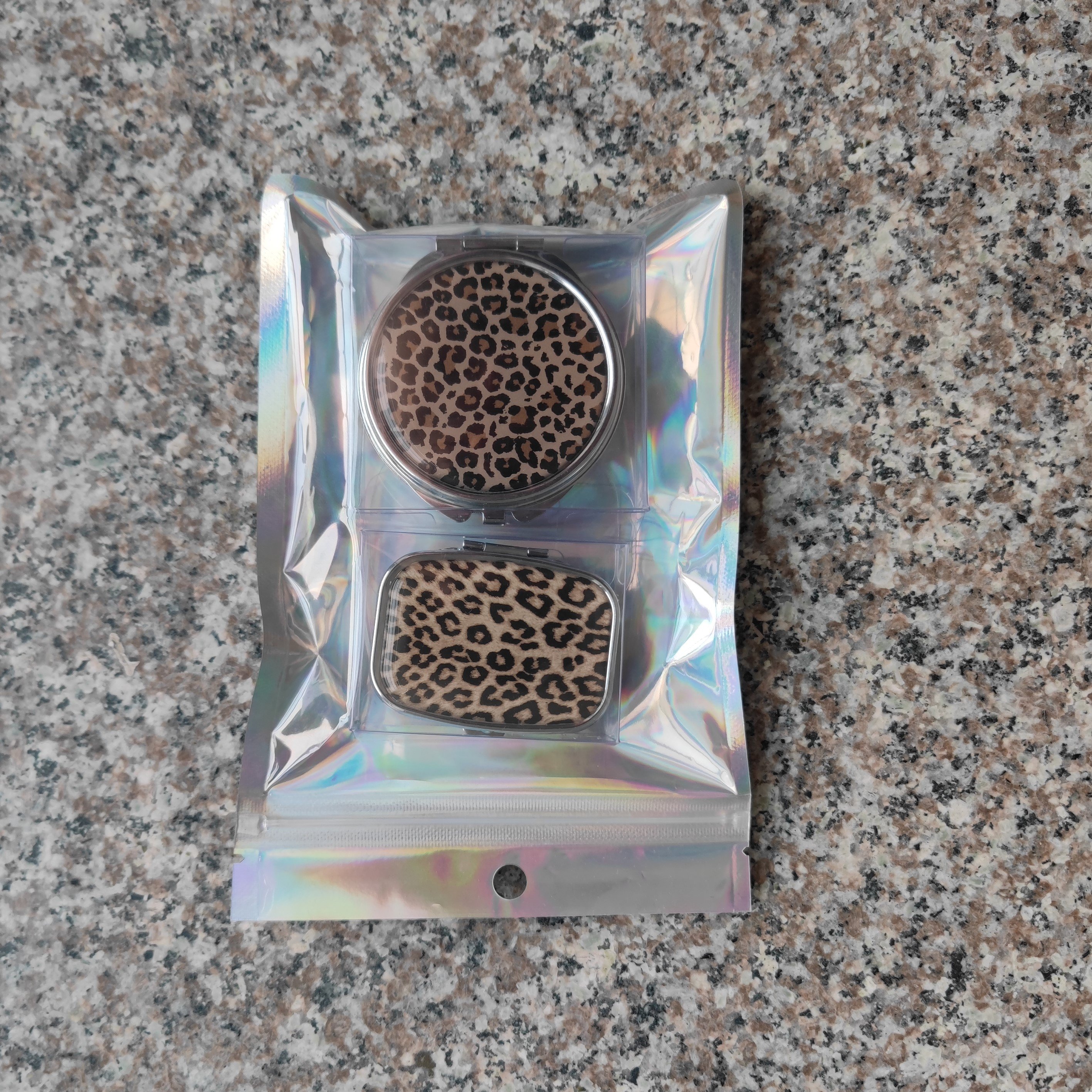 design printing jewelry box Classic Metal pill case mini mirror shape makeup box