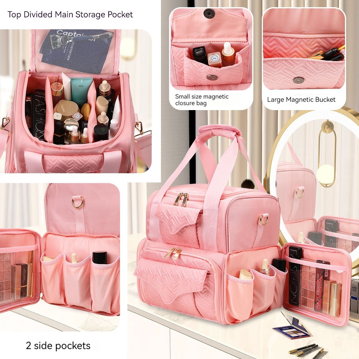 Fashionable Double-Layer Cosmetic Bag Large Capacity Travel Makeup and Skincare Storage