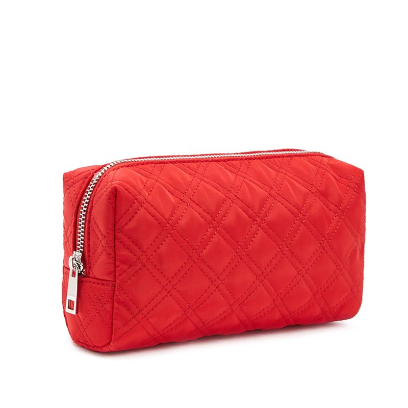Custom Down Feather Fabric Quilted Zipper Top Cosmetic Makeup Bag Cosmetic Bag Quilted Nylon Small Pouch