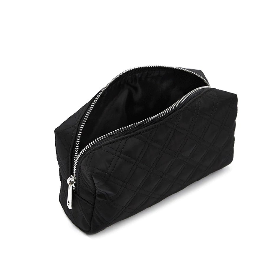 Custom Down Feather Fabric Quilted Zipper Top Cosmetic Makeup Bag Cosmetic Bag Quilted Nylon Small Pouch