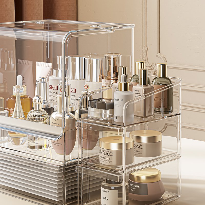 Transparent Acrylic Storage Box for Cosmetics Plastic Divided Categories for Face Cream Lipstick Skin Care Mask Storage