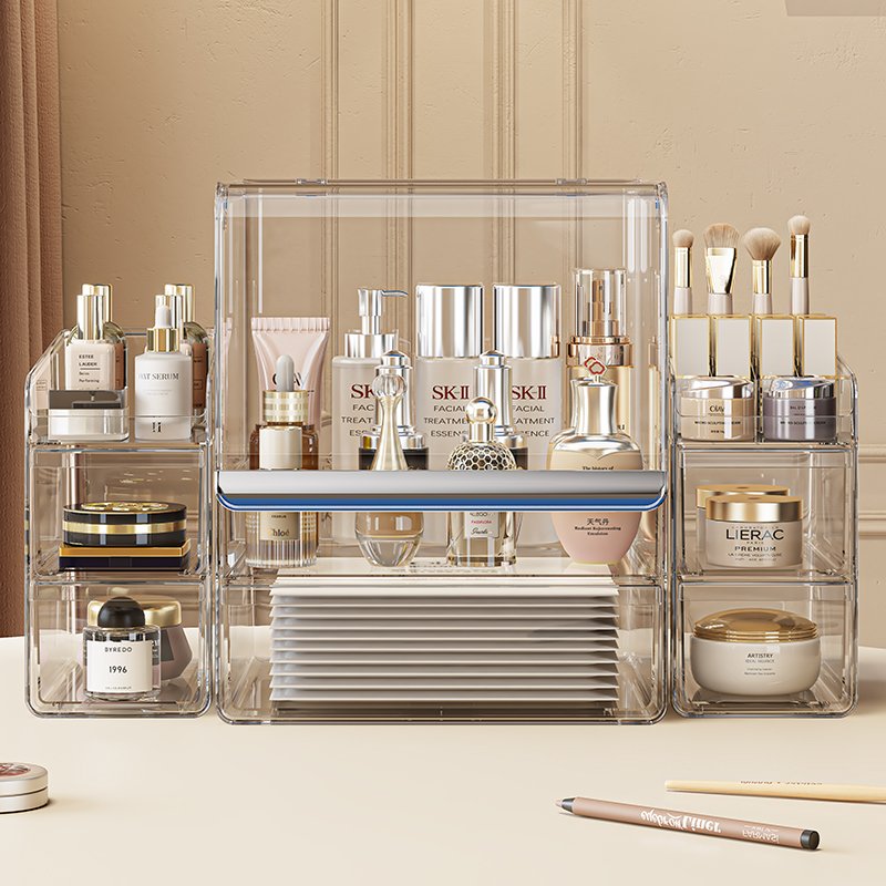 Transparent Acrylic Storage Box for Cosmetics Plastic Divided Categories for Face Cream Lipstick Skin Care Mask Storage
