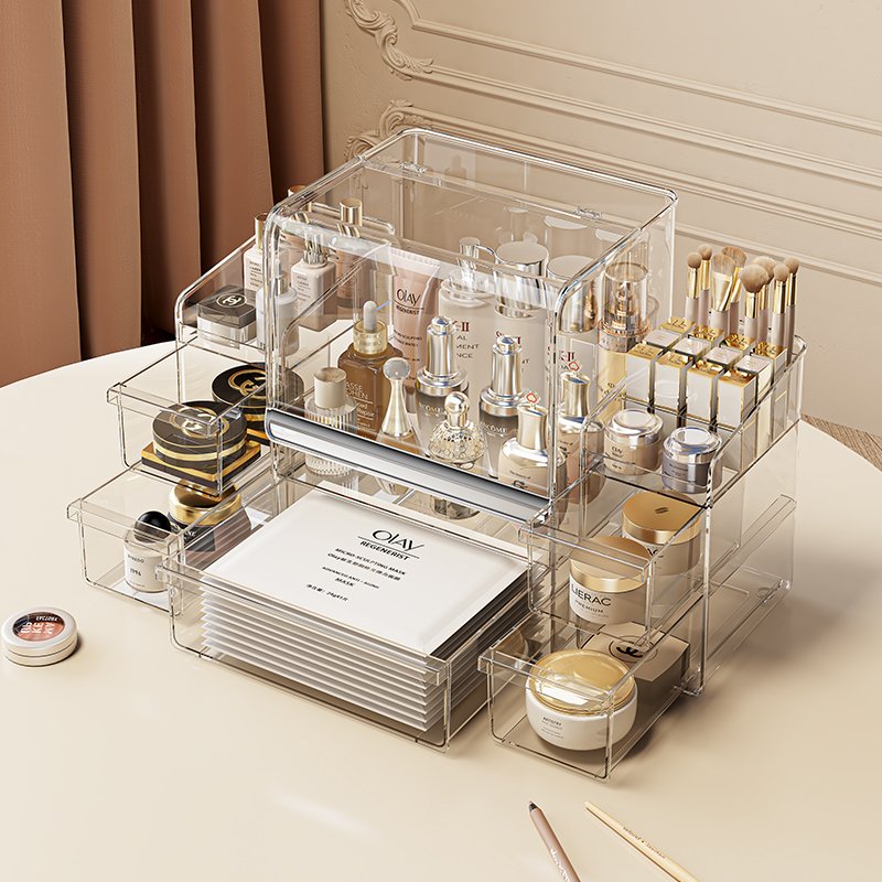 Transparent Acrylic Storage Box for Cosmetics Plastic Divided Categories for Face Cream Lipstick Skin Care Mask Storage