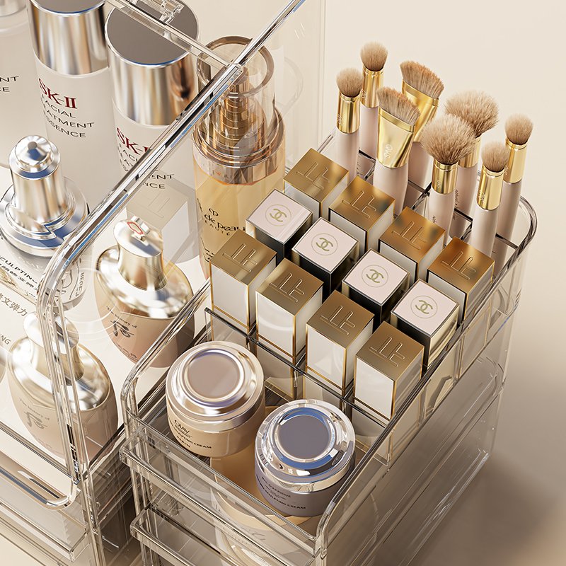 Transparent Acrylic Storage Box for Cosmetics Plastic Divided Categories for Face Cream Lipstick Skin Care Mask Storage
