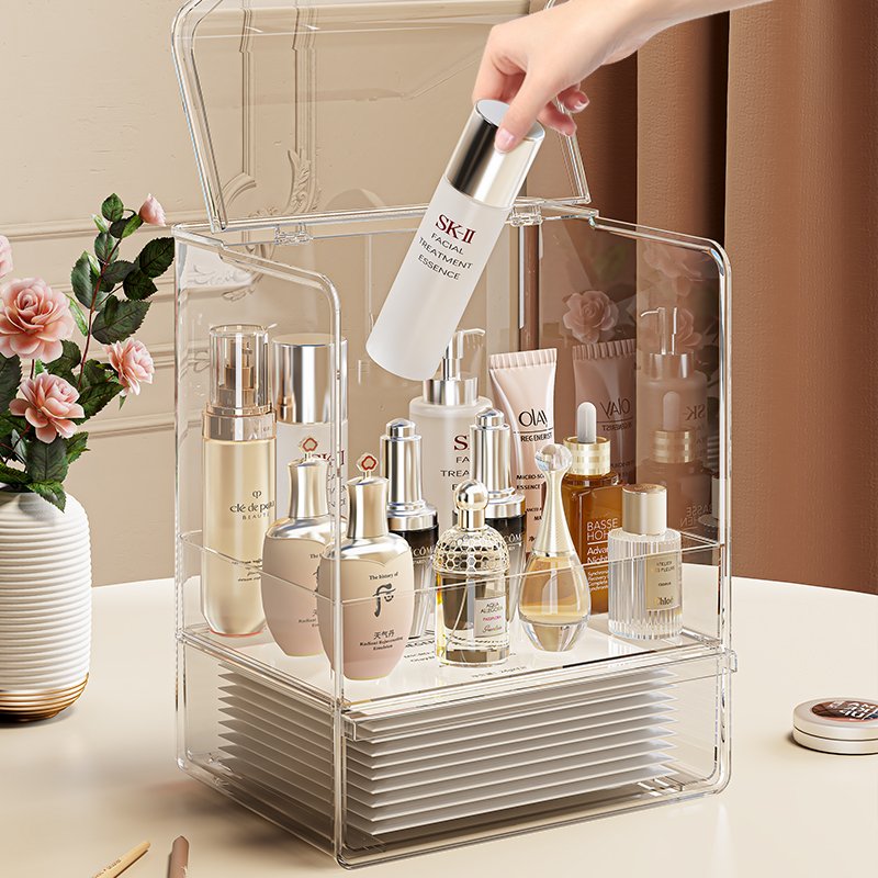 Transparent Acrylic Storage Box for Cosmetics Plastic Divided Categories for Face Cream Lipstick Skin Care Mask Storage