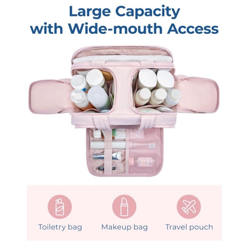 Travel Toiletry Bag Large Wide-open Travel Bag for Toiletries Makeup Cosmetic Travel Bag with Handle