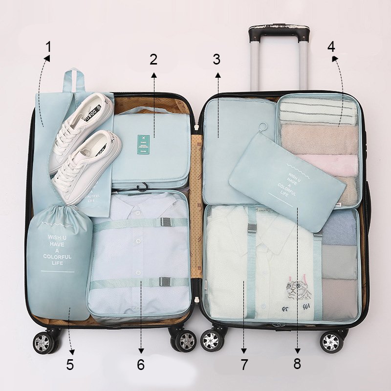 8 Set Packing Cubes Clothes Storage Bag Luggage Packing Organizers for Travel 8-piece Set Packing Storage Luggage Organizer Set