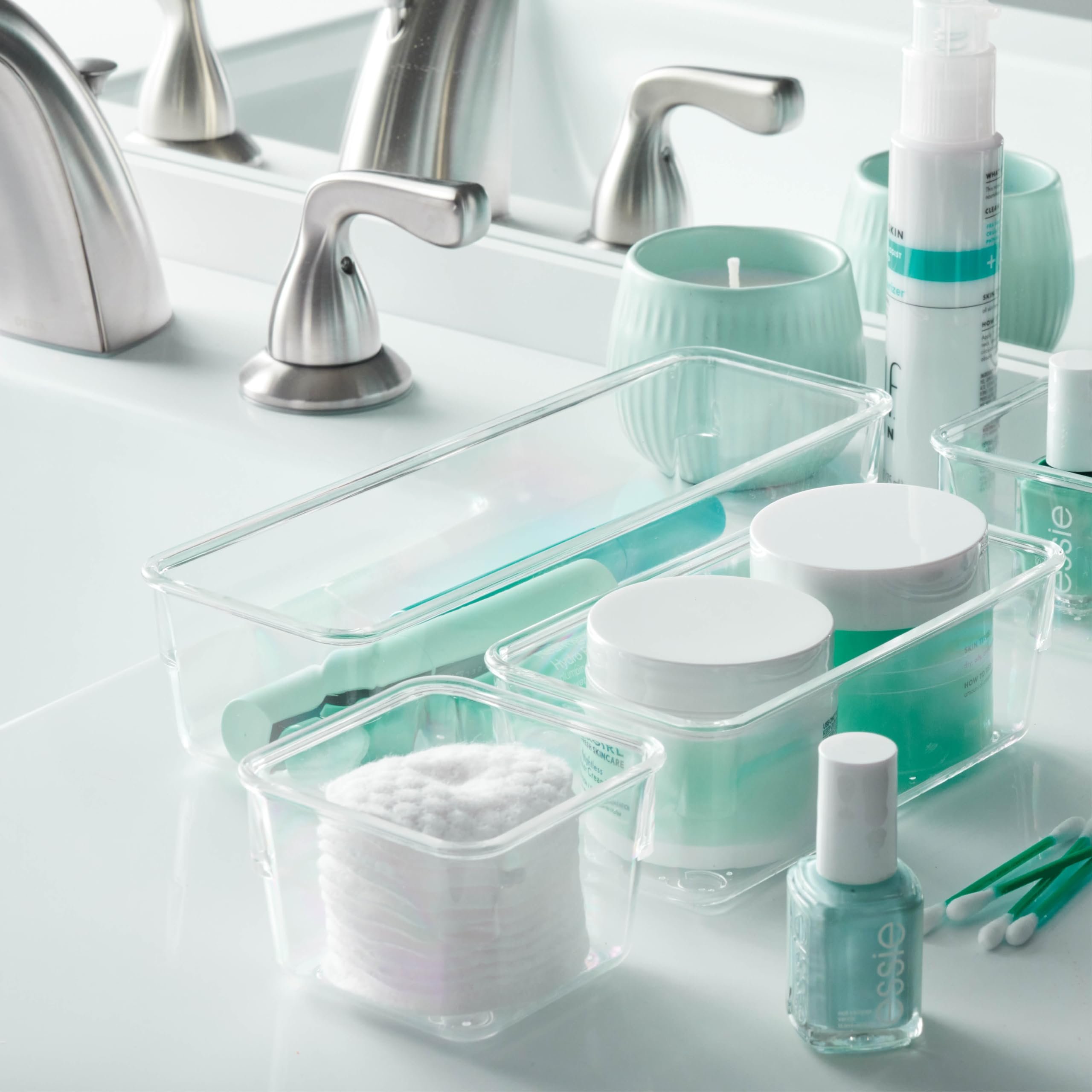 28pcs Multifunctional Clear Drawer Organizers Set Plastic utensil Storage Box Storage Bins For Makeup/Jewelries/Bedroom/Office