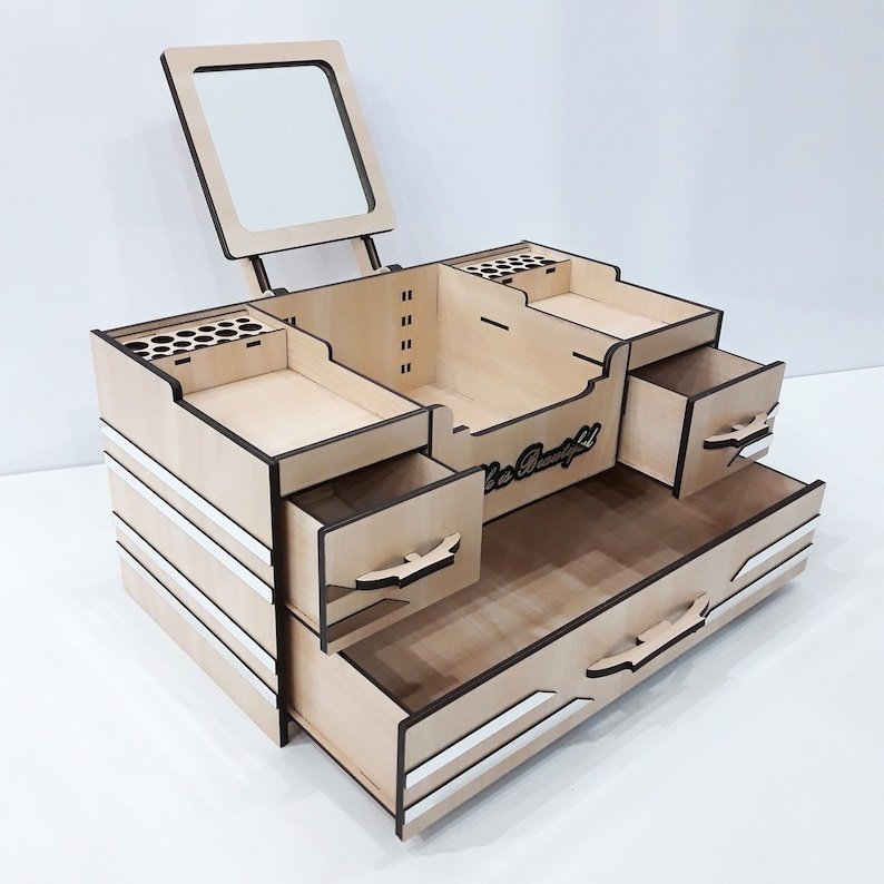 2024 Wood Makeup Storage Organizer Bamboo Cosmetics Storage Box with Drawer